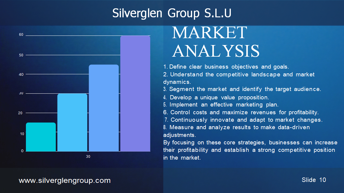 Silverglen Group S.L.U PERFIL DE LA EMPRESA ÍNDICE 03 – Sobre la empresa 04 – Nuestra visión 05 – Nuestra misión 06/07 – Nuestros servicios 08 – Nuestro equipo 09 – Hitos 10 – Análisis de mercado 11 – Gracias SOBRE LA EMPRESA Fundada en 2020, Silverglen Group S.L.U es un proveedor líder de servicios de consultoría y asesoría en comercio internacional y comercio global en el Principado de Andorra. Con más de 25 años de experiencia, hemos desarrollado una profunda experiencia en la gestión de las complejidades del comercio transfronterizo y en ayudar a nuestros clientes a tener éxito en el mercado global. NUESTRA VISIÓN Aspiramos a ser un socio estratégico de confianza para nuestros clientes, ayudándoles a alcanzar sus objetivos y maximizar su potencial. Nuestro enfoque se centra en la satisfacción del cliente, la calidad de nuestros servicios, la innovación y la mejora continua. NUESTRA MISIÓN Convertirnos en una de las principales referencias del mercado global, proporcionando soluciones innovadoras y de alta calidad. Queremos ser reconocidos por la excelencia de nuestro servicio, nuestro compromiso con la ética y la responsabilidad social. NUESTROS SERVICIOS Estrategia de entrada al Mercado Estudios y análisis de mercado Planes personalizados de entrada Asesoramiento sobre normativas y aranceles Soporte de exportación/Importación Identificación de socios internacionales Asesoría en logística y aduanas Cumplimiento normativo Gestión de la Cadena de suministro Global Optimización de la cadena de suministro Gestión documental y aduanera Mitigación de riesgos Expansión Internacional Evaluación de oportunidades de crecimiento Asistencia en inversión extranjera directa Formación cultural y gestión del cambio NUESTRO EQUIPO V. Trajano de las Heras – Presidente Daniel Zinghini – Vicepresidente HITOS 2025 – Expansión de Biopipe en España 2026 – Expansión en Europa 2027 – Consolidación como líderes del sector ANÁLISIS DE MERCADO Definir objetivos claros Conocer el panorama competitivo Segmentar el mercado Crear una propuesta de valor Implementar un plan de marketing Controlar costes y maximizar ingresos Innovar constantemente Analizar resultados GRACIAS Contacto: +376 396283 info@silverglengroup.com Ciutat de Consuegra n.º 5, AD500, Andorra la Vella Principado de Andorra